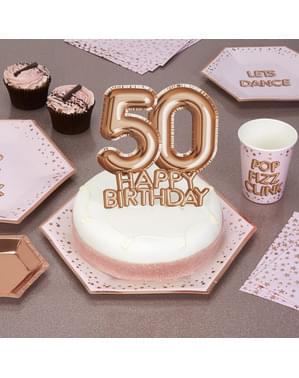 ローズゴールドのケーキデコレーション「50 Happy Birthday」 - グリッツ＆グラマーピンク＆ローズゴールド