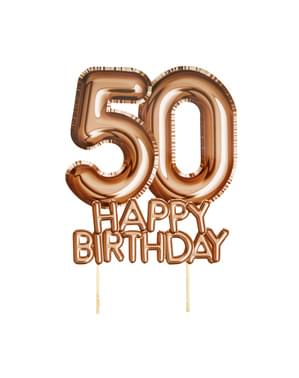 ローズゴールドのケーキデコレーション「50 Happy Birthday」 - グリッツ＆グラマーピンク＆ローズゴールド