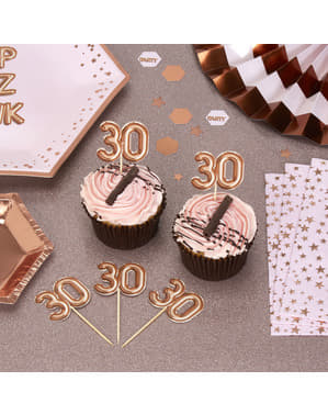 로즈 골드 20 "30"장식용 이쑤시개 세트 - Glitz & Glamour Pink & Rose Gold