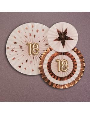 3 "18" çeşit çeşit dekoratif vantilatör seti - Glitz & Glamour Pink & Rose Gold