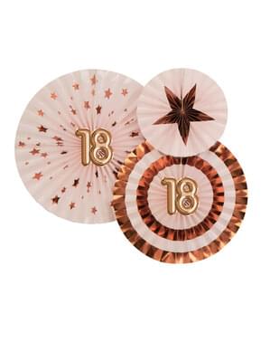3 „18“ asortimento dekoruotų gerbėjų rinkinys - „Glitz & Glamour Pink & Rose Gold“