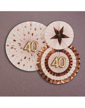 3 "40" çeşit çeşit dekoratif vantilatör seti - Glitz & Glamour Pink & Rose Gold