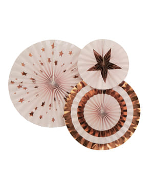 3 Hängande pappersdekorationer blandade (21-26-30 cm) - Glitz & Glamour Pink & Rose Gold