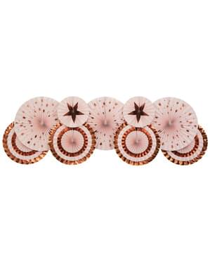 3 Abanicos de papel decorativos variados (21-26-30 cm) - Glitz & Glamour Pink & Rose Gold