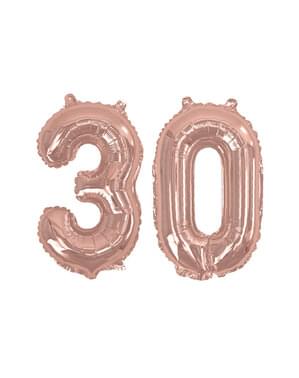 Balon foil "30" dengan emas mawar - Glitz & Glamour Pink & Rose Gold 40cm