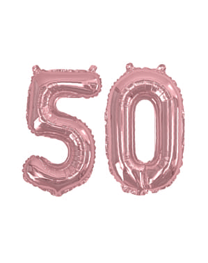 Altın folyo folyo balon "50" - Glitz & Glamour Pink & Rose Gold 40cm
