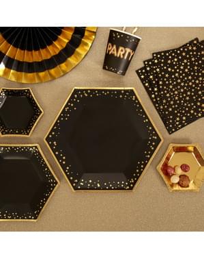 8 altıgen kağıt tabak seti - Glitz & Glamour Black & Gold