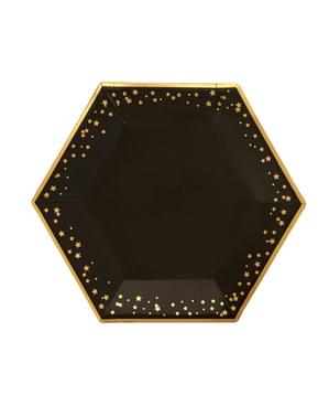 8 db hatszögletű papírtányér (27 cm) - Glitz & Glamour Black & Gold