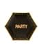 8 “Party” keskikokoista kuusikulmaista lautasta – Glitz & Glamour Black & Gold
