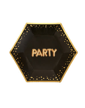 8 piatti esagonali medi di carta 'Party (20 cm) - Glitz & Glamour Black & Gold