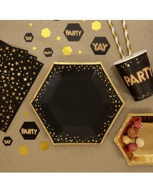 8 medium hexagonal paper plate (20 cm) - Glitz & Glamour Black & Gold