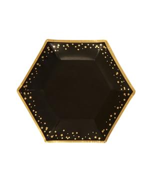 8 medium hexagonal paper plate (20 cm) - Glitz & Glamour Black & Gold