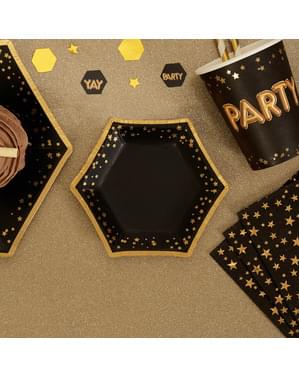 8 db hatszögletű papírtányér (12,5 cm) - Glitz & Glamour Black & Gold