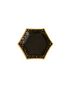 8 hexagonal paper plate (12,5 cm) - Glitz & Glamour Black & Gold