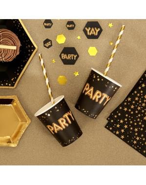8 “Party” paperikuppia – Glitz & Glamour Black & Gold