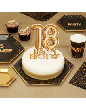 सोने में केक सजावट "18 जन्मदिन मुबारक" - ग्लिट्ज़ और ग्लैमर ब्लैक एंड गोल्ड