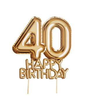 सोने में केक सजावट "40 जन्मदिन मुबारक" - ग्लिट्ज़ और ग्लैमर ब्लैक एंड गोल्ड