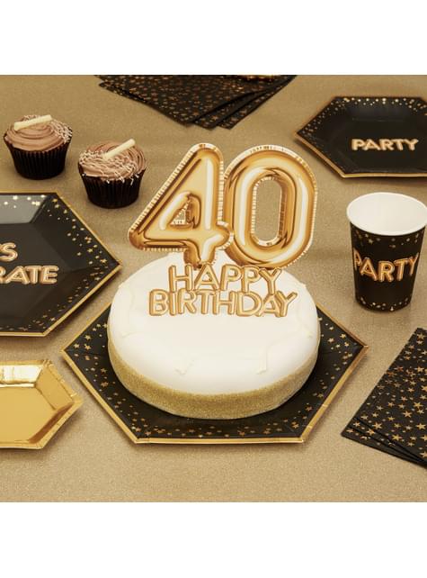 Decoration Pour Gateau 40 Happy Birthday En Doree Glitz Glamour Black Gold Livraison 24h Funidelia