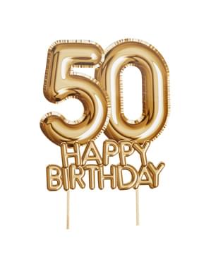 सोने में केक सजावट "50 जन्मदिन मुबारक" - ग्लिट्ज़ और ग्लैमर ब्लैक एंड गोल्ड