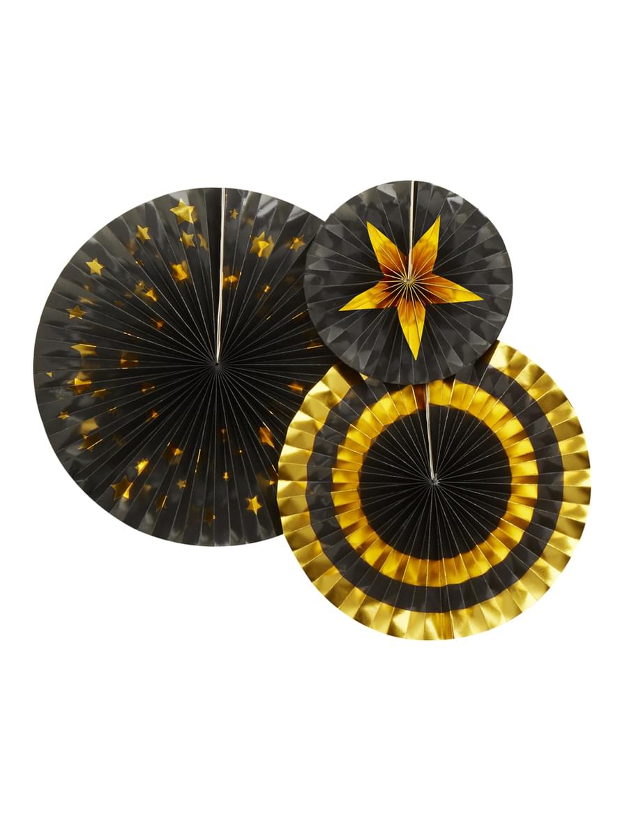 3 assorted ventilator ukrasni papir (21-26-30 cm) - Glitz & Glamour Black & Gold
