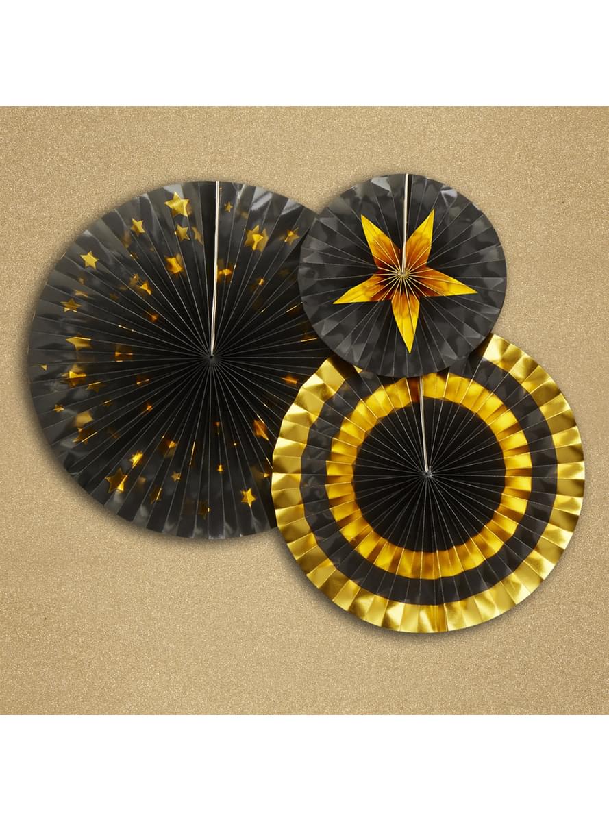3 assorted ventilator ukrasni papir (21-26-30 cm) - Glitz & Glamour Black & Gold