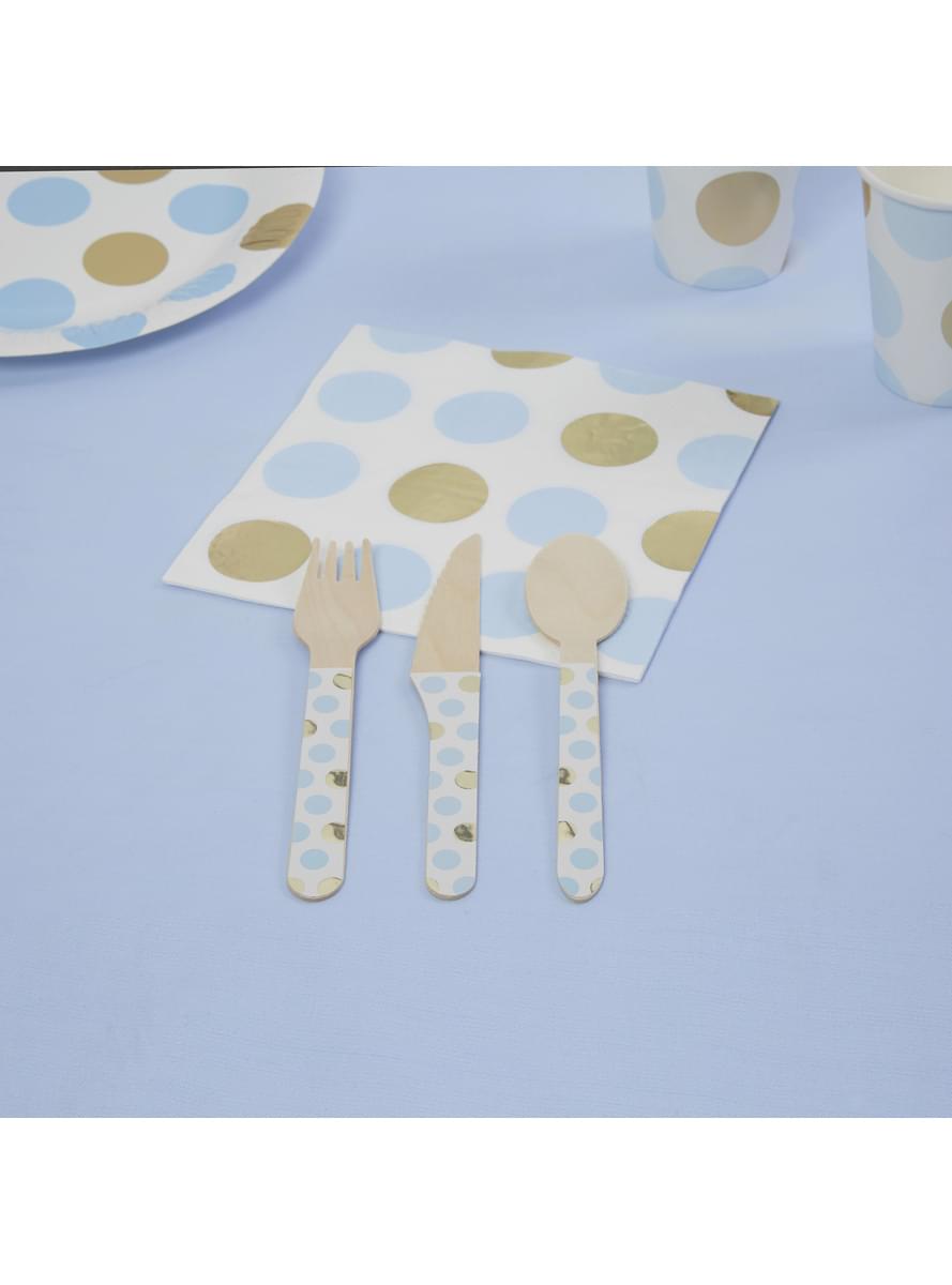24 talheres de madeira de pintas azuis - Pattern Works