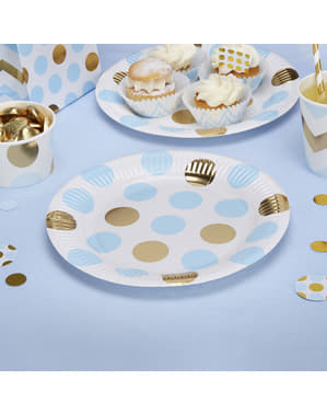 8 assiettes à pois bleus et dorés en carton - Pattern Works