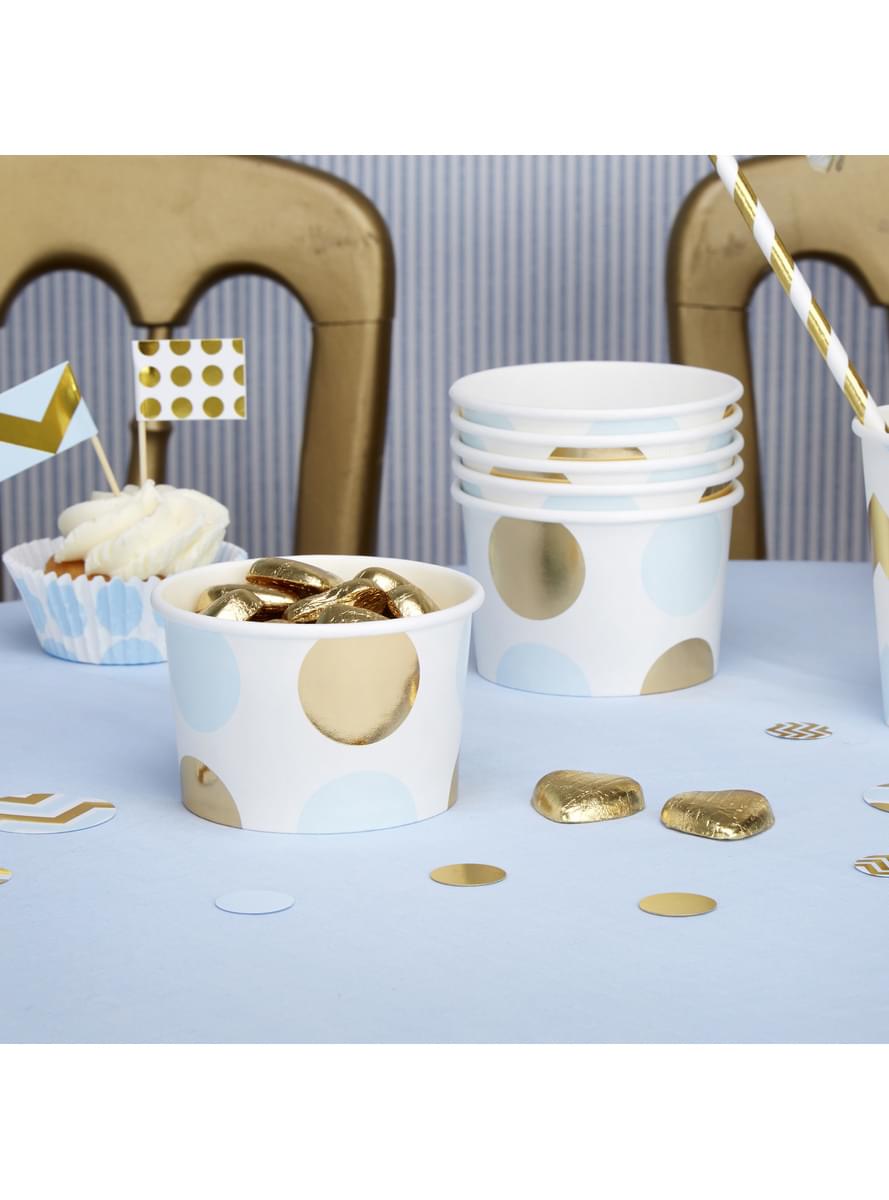 8 bicchieri a pois blu e dorati di carta - Pattern Works
