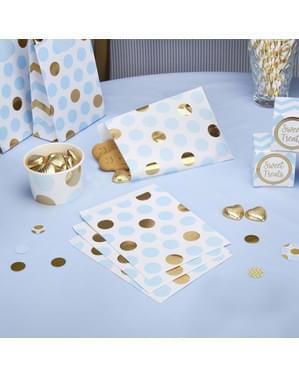 25 små papirposer i blå og guld polka prikker - Pattern Works