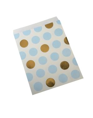 25 småpåsar med prickar blå och guldfärgade i papp - Pattern Works