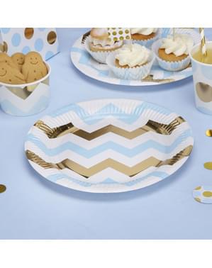 8 assiettes zig zag bleu et doré en carton - Pattern Works