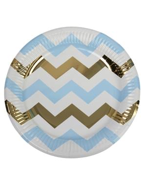 8 assiettes zig zag bleu et doré en carton - Pattern Works