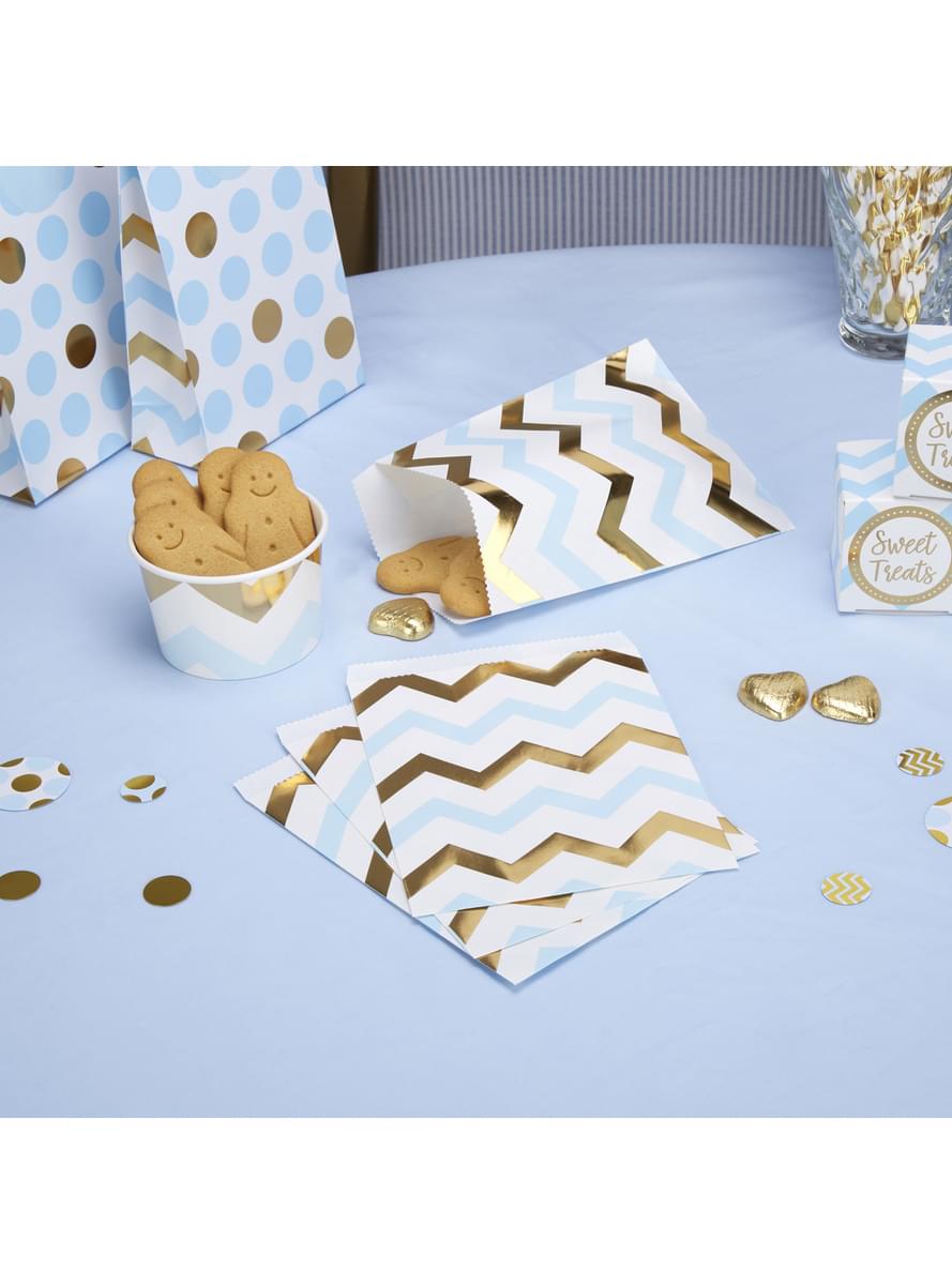 Papiertüten Set 25-teilig mit Zickzack-Muster blau-gold - Pattern Works