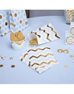 Papiertüten Set 25-teilig mit Zickzack-Muster blau-gold - Pattern Works