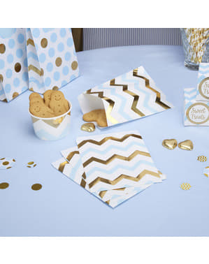 25 little paper bags with blue and gold zig zags - Pattern Works