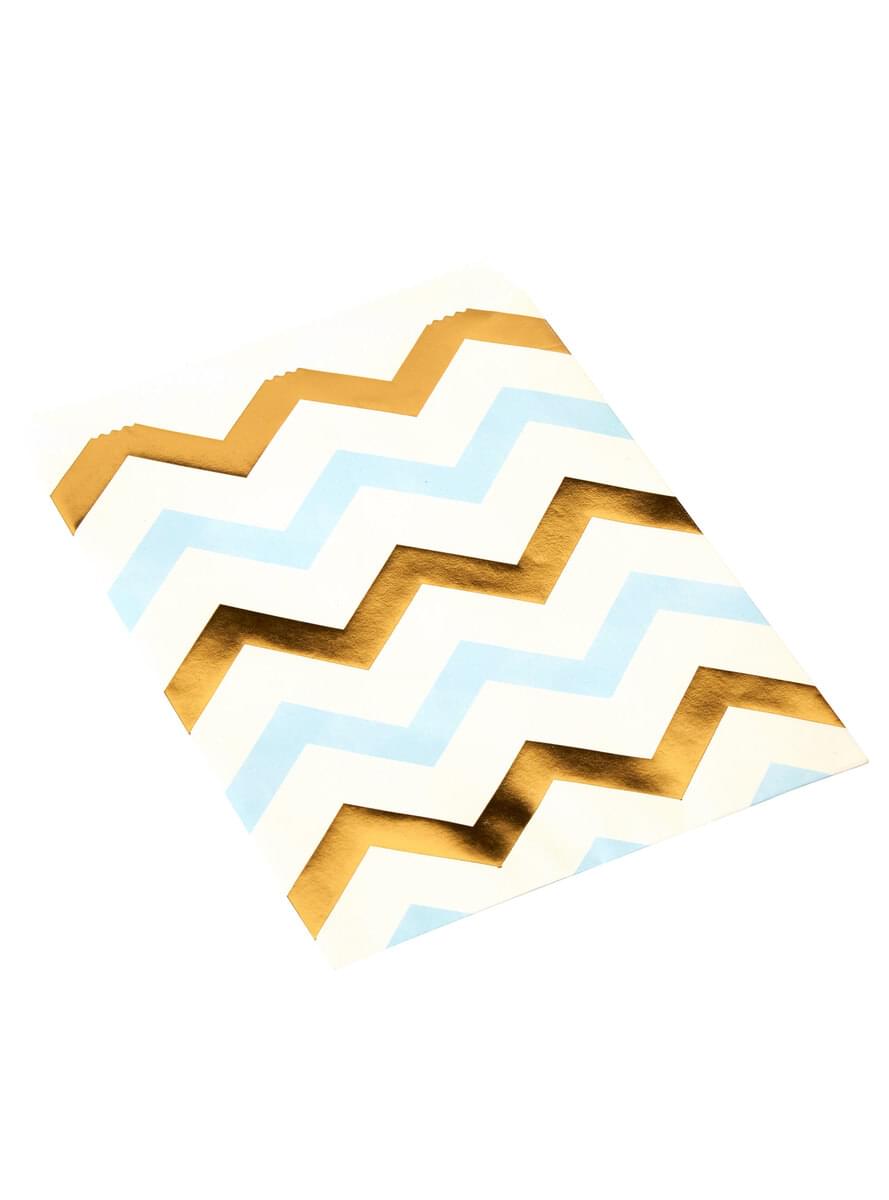 25 sachets en papier zigzag bleu et doré en papier - Pattern Works