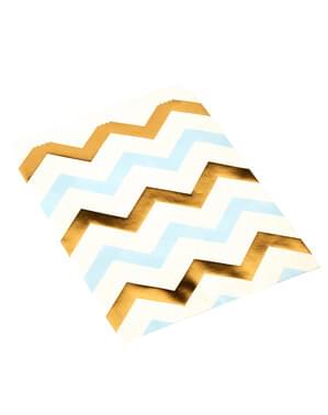 25 sachets en papier zigzag bleu et doré en papier - Pattern Works