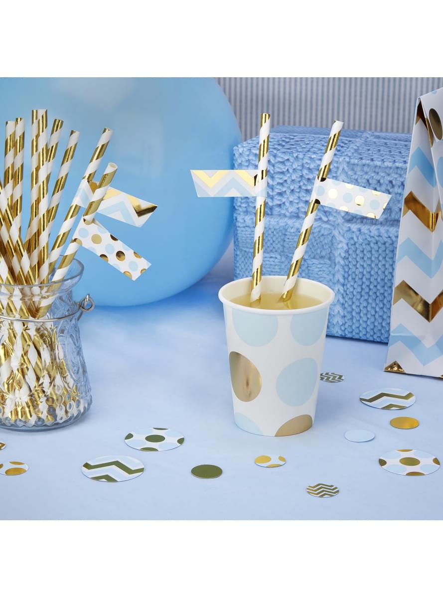 30 autocolantes para palhinhas azul e dourado - Pattern Works