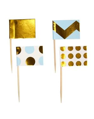 20 palitos decorativos azuis e dourados de papel - Pattern Works