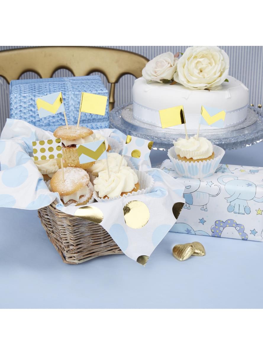 20 pics décoratifs pour gâteau bleus et dorés en papier - Pattern Works