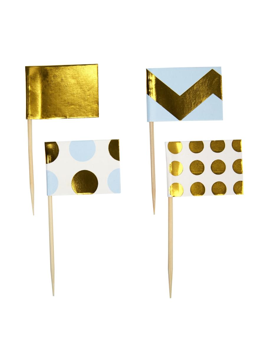 20 pics décoratifs pour gâteau bleus et dorés en papier - Pattern Works
