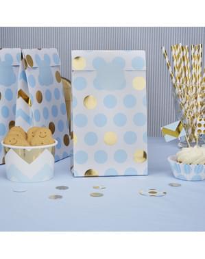 5 sacchetti di carta a pois azzurri e dorati - Pattern Works