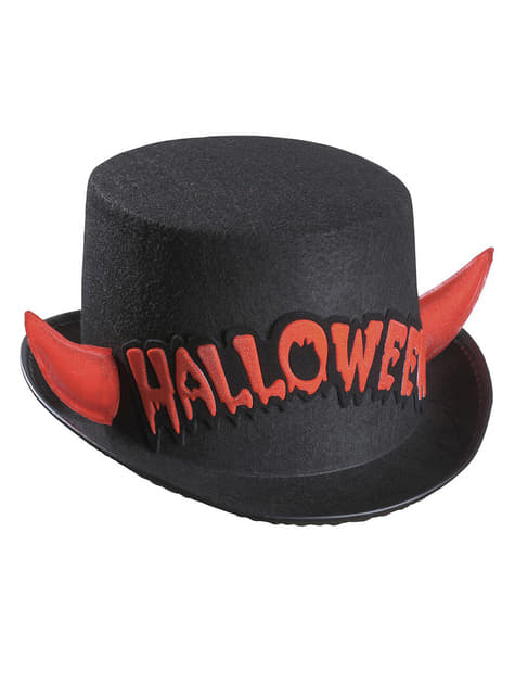 Halloween hoge hoed met rode hoorns