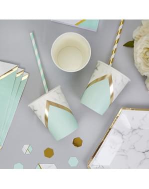 8 paper cups with geometric mint green pattern - Colour Block Marble