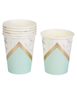 8 paper cups with geometric mint green pattern - Colour Block Marble
