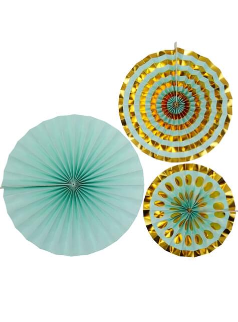 3 festoni a forma di ventaglio decorativo di carta assortit (21-26-30 cm) - Colour Block Marble