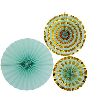 3 festoni a forma di ventaglio decorativo di carta assortit (21-26-30 cm) - Colour Block Marble