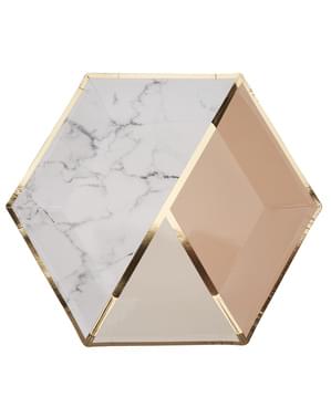 Set 8 pelat kertas heksagonal besar dalam pola persik geometris - Marmer Blok Warna