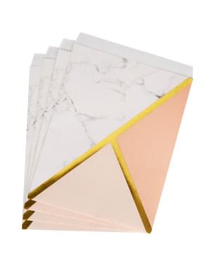 Sett med 25 Papir Festposer med Fersken Geometrisk Trykk - Colour Block Marble