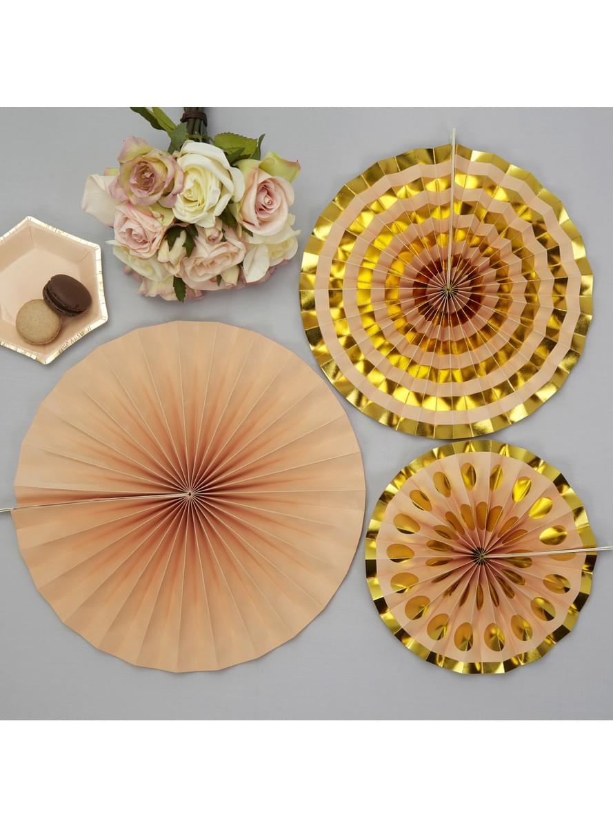 Комплект от 3 различни украсени хартиени вентилатора - Color Block Marble